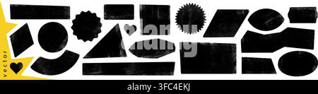 Rolled ink stamp shapes and textboxes set vector illustration Stock Vector