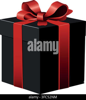 Black Friday Gift Box with Red Ribbon and Bow Stock Vector