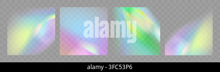 Colorful confetti leaks, diamond glare streaks, and an abstract luminous background with iridescent light overlay. Stock Vector