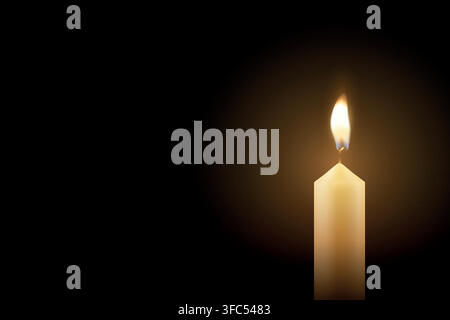 Candle Light, Vector Illustration. Realistic Burning Flame on Horizontal Dark Background. Memorial and Sympathy Card Template. Spiritual, Calm Design Stock Vector