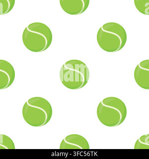 Vector Green Tennis Ball Seamless Pattern. Vector Seamless Background with Green Tennis Balls on White. Repeat Tile for Sports Design, Tennis Ball Stock Vector