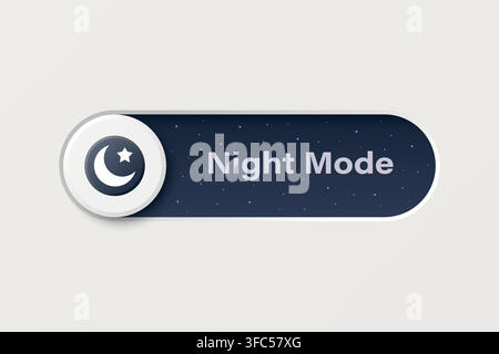 Night Mode Button, Vector Illustration. Night Mode UI Switch with Crescent Moon Icon. Dark Theme Interface Control. Night Mode Toggle for Website and Stock Vector