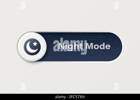 Night Mode Button, Vector Illustration. Night Mode UI Switch with Crescent Moon Icon. Dark Theme Interface Control. Night Mode Toggle for Website and Stock Vector