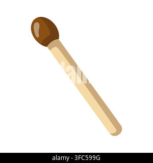 Unlit wooden matchstick with brown head and beige stem. Cartoon vector illustration on white background Stock Vector