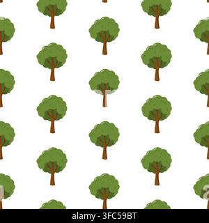 Seamless pattern with green deciduous trees and rounded canopies on white background Stock Vector