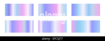 Iridescent gradient swatches. Metallic textures with polished foil shine and satin smooth. Vector illustration Stock Vector