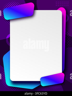 Abstract purple background with modern geometric cyan gradient frame and central blank white space template for poster flyer presentation cover card d Stock Vector