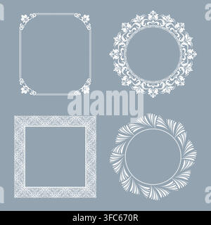 Set of decorative frames Elegant vector element for design in Eastern style, place for text. Floral gray and white frames. Lace illustration for invitations and greeting cards Stock Vector