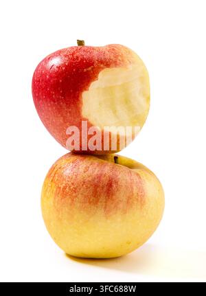 Whole and Half Cut Red Gala Apple Stock Photo