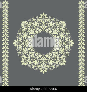 Decorative frame Elegant vector element for design in Eastern style, place for text. Floral beige and gray frame. Lace illustration for invitations and greeting cards Stock Vector