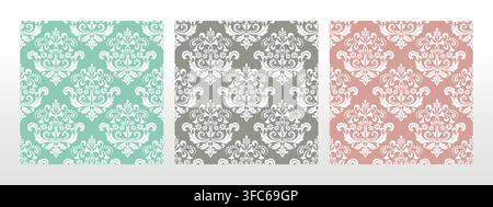Wallpapers in the style of Baroque.. Set of colored floral ornaments. Seamless vector backgrounds Graphic patterns for fabric, wallpaper, packaging. Ornate Damask flower illustration Stock Vector