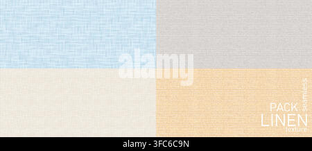 Burlap linen seamless realistic texture pack. Linen fabric cloth woven pattern. Rough woven hessian textile. Canvas cotton backdrop bg. Vector illustr Stock Vector