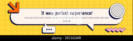 Web banner dimension testimony layout. Neo brutalism style. Yellow background and some tiny elements. Stock Vector