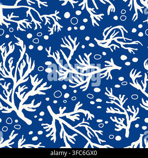 Blue tone organic coral seamless pattern. Stock Vector