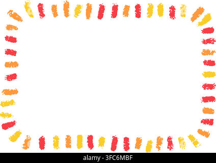 Crayon doodle confetti rectangle frame. Red and yellow pencil hand drawn firework border. Chalk birthday firecracker confetti. Crayon rectangle Stock Vector