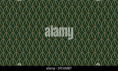 Christmas art deco seamless pattern with golden line. Artdeco oval background. Abstract vintage Christmas texture. Gold circle modern ornament in Stock Vector