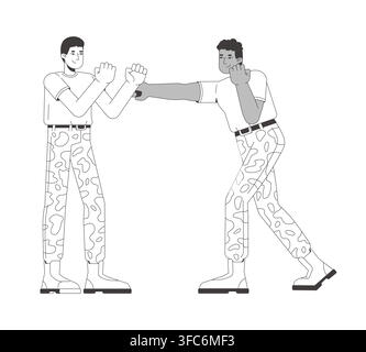 Military hand-to-hand combat training flat line illustration Stock Vector