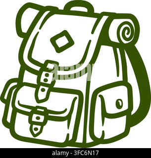 A backpack rucksack bag camping outdoor nature trekking adventure icon design doodle in a hand drawn style. Stock Vector