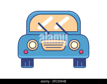 A blue car in a childish style. An isolated bright illustration with a contour. Vector illustration Stock Vector