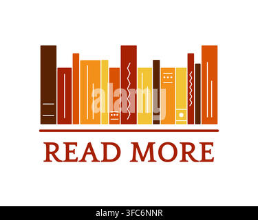 Isolated illustration of bookshelf with text Read more on white background. Monochrome colors. Vector illustration. Stock Vector