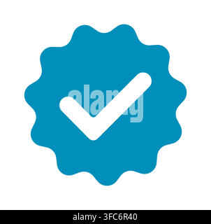 Blue verified badge with check mark symbol isolated on a light background. Modern trust and verification vector illustration perfect for social media Stock Vector