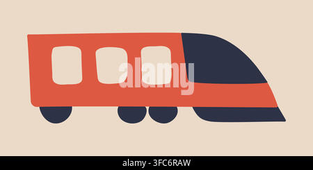 Doodle Locomotive Train. A carriage of a high-speed train is moving. Path in the road trip. Side view. Image from Three colors. An isolated object. Ve Stock Vector
