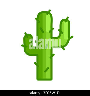 Cactus drawn in a gaming style. Prickly plant. Botany in the desert. Item from the game. isolated object. Green color with outline. Flat style. Vector Stock Vector
