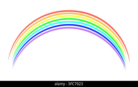 Rainbow drawn with multi-colored crayons or pencils. Multi-colored arc. Drawing of a child. Childhood, childishness. Outline drawing. Vibrant color im Stock Vector