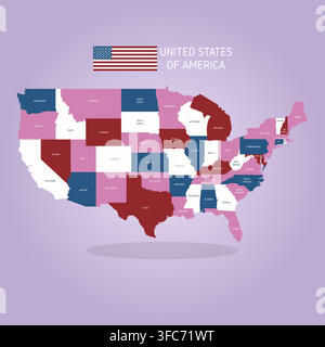 USA Political Map Vector with State Borders Stock Vector