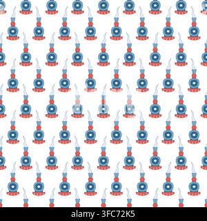 Seamless pattern Doodle old Locomotive Trains. Front view. Ground general transport. Railway. Smoke from the chimney. Painted color image. Children wa Stock Vector