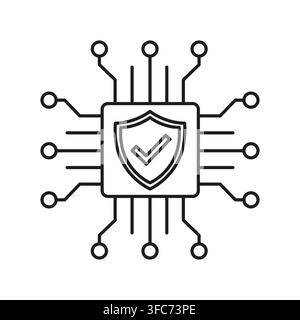 Shield security check vector shape features simple cpu chip. It represents creative hardware protection. eps 10 Stock Vector