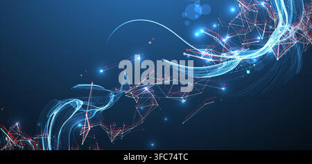 Abstract science background with digital plexus waves and particle connections. Vector Stock Vector