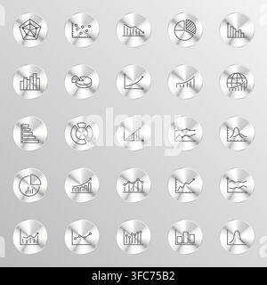 A collection of silver metallic circular buttons Stock Vector