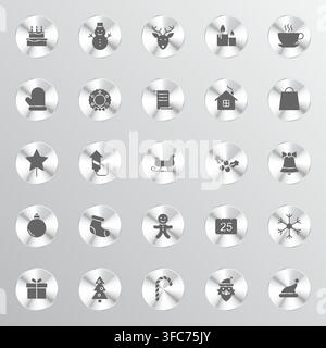 A grid of twenty-five circular metallic buttons Stock Vector