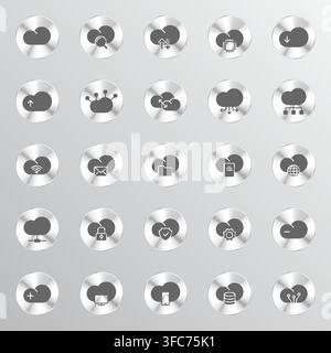 A grid of twenty-five metallic circular buttons Stock Vector