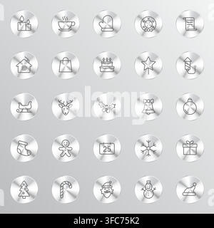 A collection of silver circular buttons Stock Vector