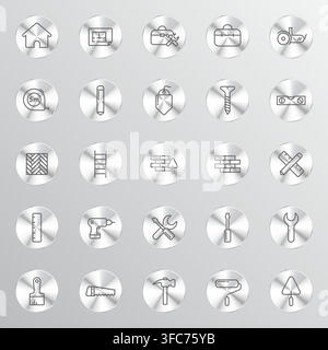 A collection of silver circular icons Stock Vector