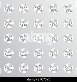 A collection of silver metallic circular buttons Stock Vector
