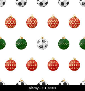 Playful Soccer Ball and Traditional Christmas Ornaments Arranged in a Seamless Repeating Pattern for Festive Holiday Design.. Stock Vector