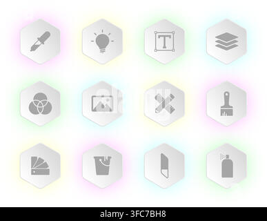 A grid of twelve hexagon buttons featuring icons Stock Vector