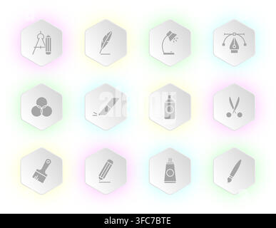 A collection of twelve hexagonal buttons Stock Vector