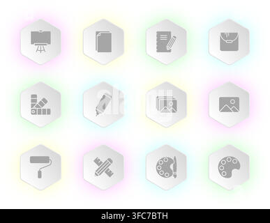 Twelve white hexagonal buttons Stock Vector