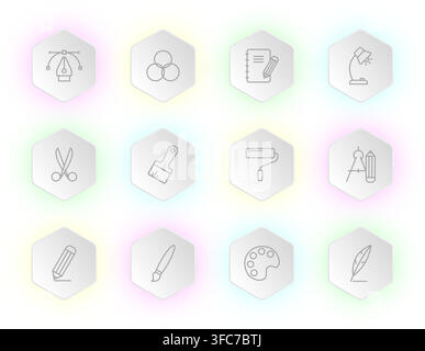 A grid of twelve hexagon-shaped tiles Stock Vector