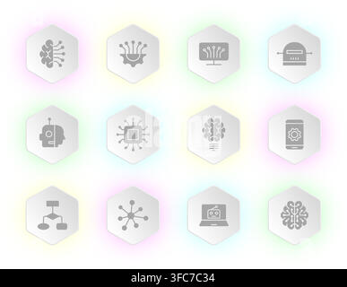 A grid of twelve hexagon buttons Stock Vector