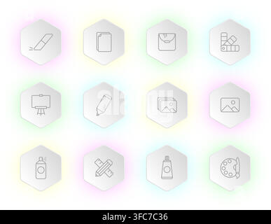 A collection of twelve hexagonal icons Stock Vector
