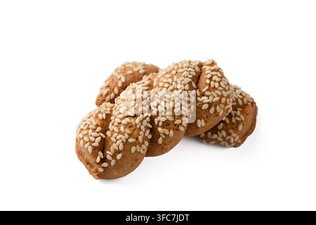 Traditional Greek Easter Cookies (Koulourakia) with Sesame Seeds Isolated on White Stock Photo