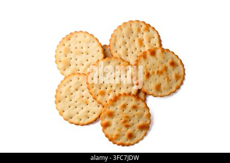 Crispy Golden Round Crackers Isolated on White Background Stock Photo
