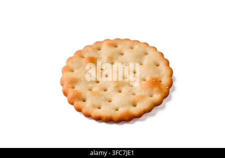 Crispy Golden Round Crackers Isolated on White Background Stock Photo