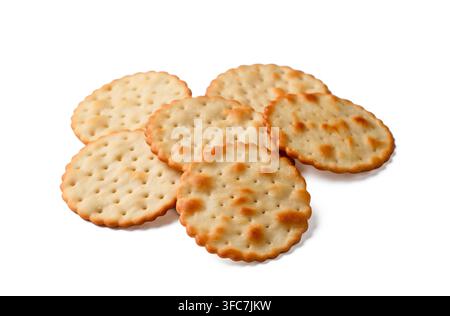 Crispy Golden Round Crackers Isolated on White Background Stock Photo