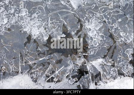 Frozen stream and ice closeup photo. Beautiful winter abstract background in nature. Concept for water and winter time Stock Photo